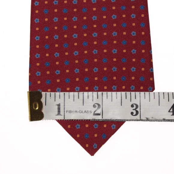 Drake's NWT Neck Tie in Red w/ Blue & Yellow Floral / Square Pattern 100% Silk